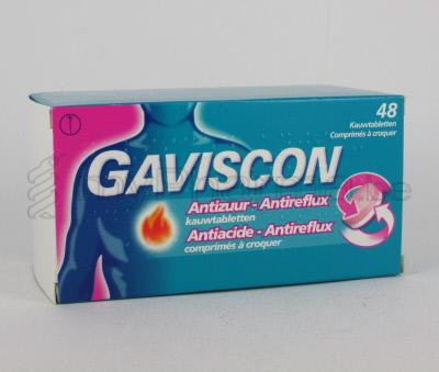 GAVISCON ANTIZUUR ANTIREFLUX 48 KAUWTABLETTEN                 (geneesmiddel)